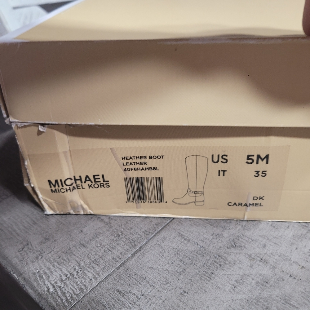 NIB Michael Kors Women's Knee High Leather Boots Dark Caramel NIB Size 5 - Picture 9 of 9